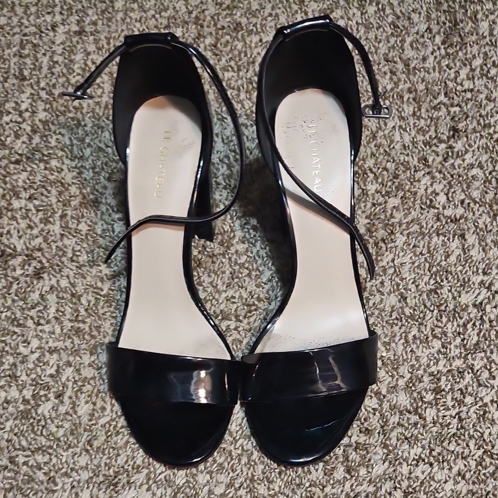 Le Chateau Glossy Black Strappy Heels